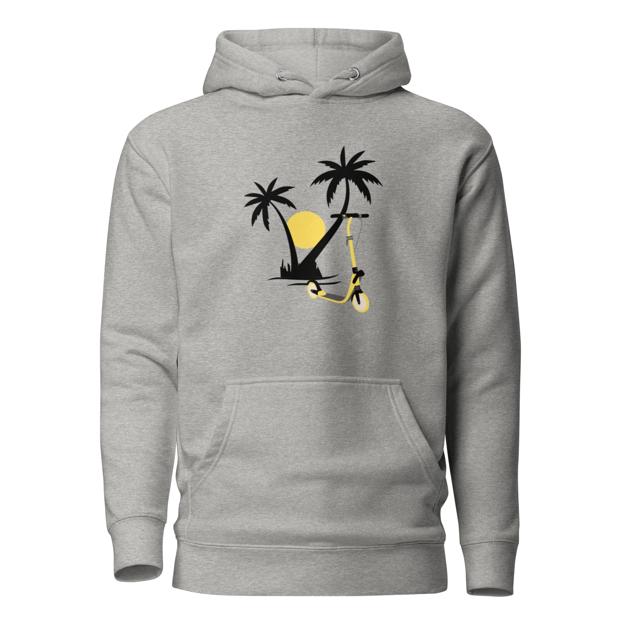 E-Scooter Graphic Hoodie: Palm Tree E-Scooter Sunset (Grey)