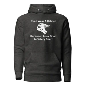 E-Scooter Graphic Hoodie: I Look Good In Safety Gear (Charcoal)