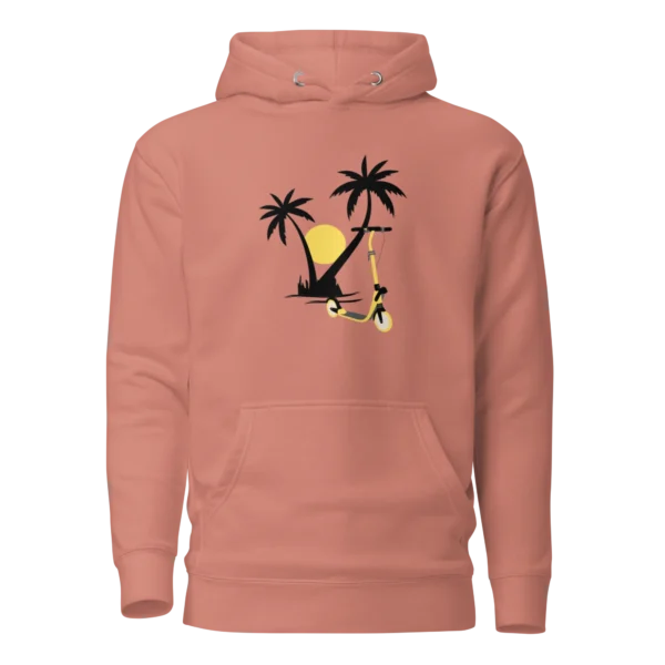 E-Scooter Graphic Hoodie: Palm Tree E-Scooter Sunset (Rose)
