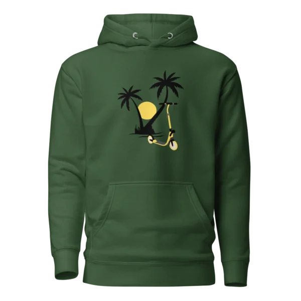E-Scooter Graphic Hoodie: Palm Tree E-Scooter Sunset (Forrest Green)