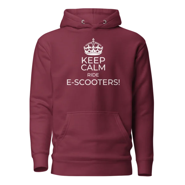 E-Scooter Graphic Hoodie: Keep Calm Ride E-Scooters (Maroon)