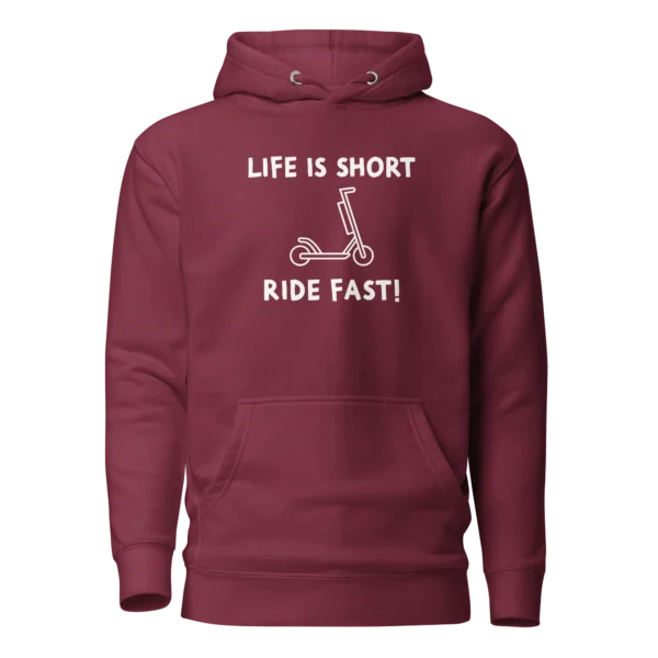 E-Scooter Graphic Hoodie: Life Is Short, Ride Fast (Maroon)