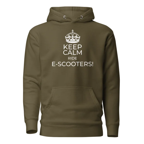 E-Scooter Graphic Hoodie: Keep Calm Ride E-Scooters (Military Green)