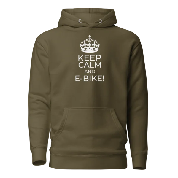 E-Bike Graphic Hoodie: Keep Calm And E-Bike (Military Green)