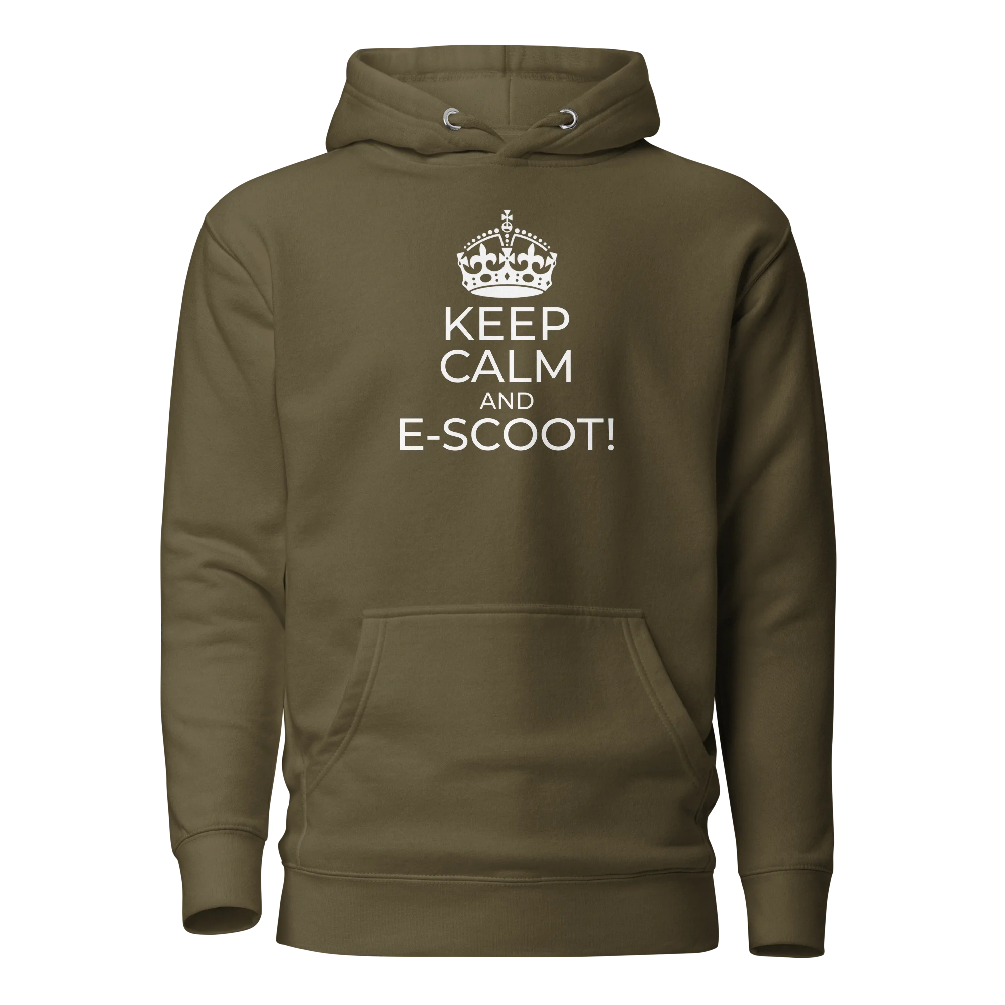 E-Scooter Graphic Hoodie: Keep Calm And E-Scoot (Military Green)