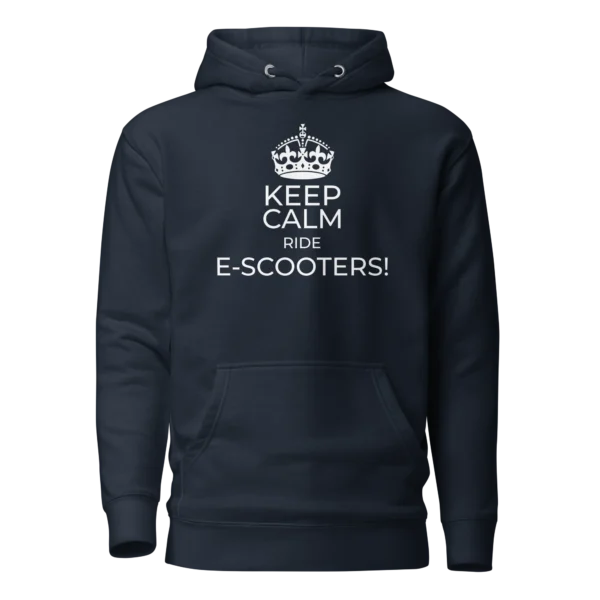 E-Scooter Graphic Hoodie: Keep Calm Ride E-Scooters (Navy Blue)