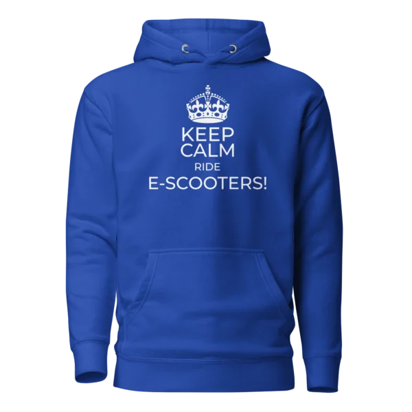 E-Scooter Graphic Hoodie: Keep Calm Ride E-Scooters (Royal Blue)