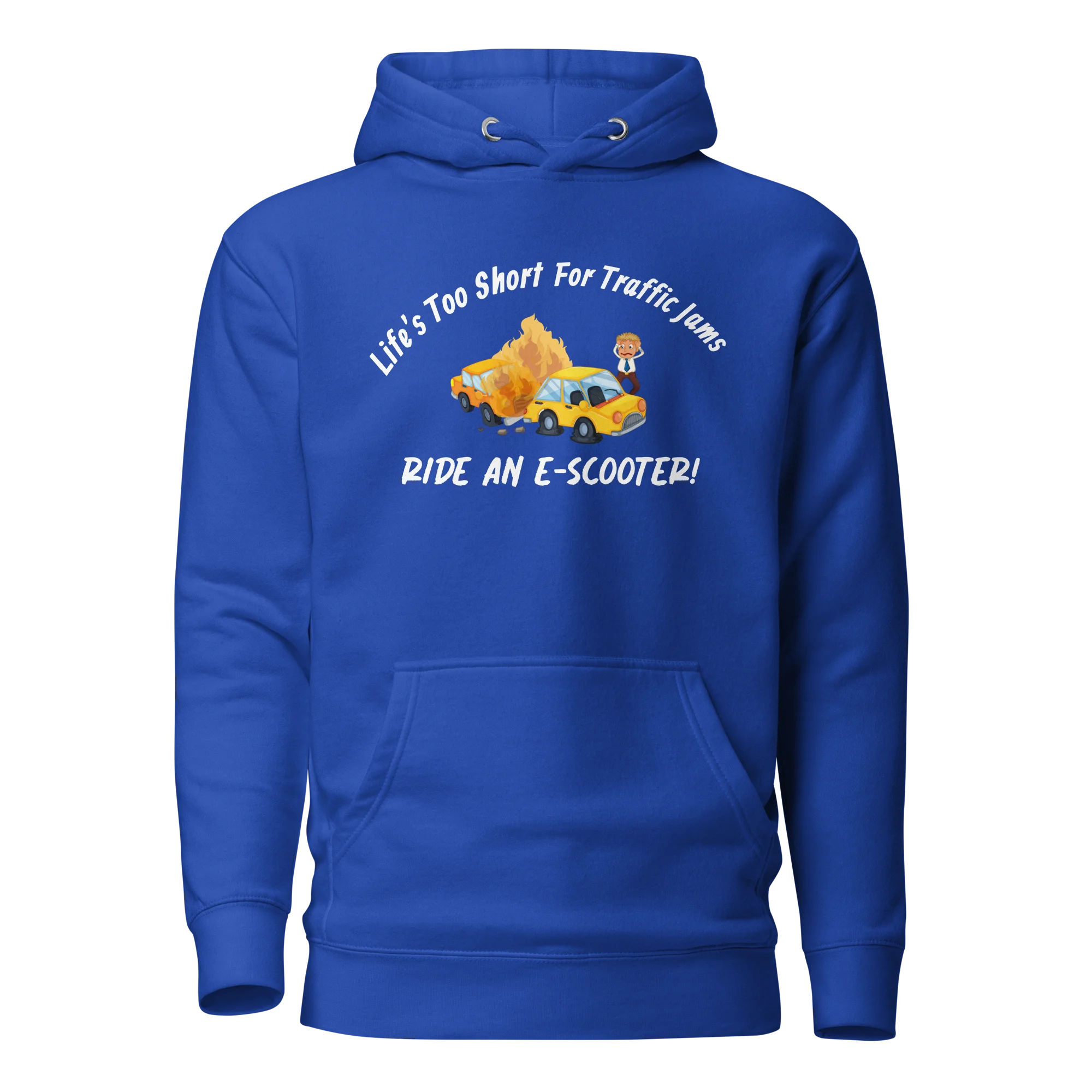 E-Scooter Graphic Hoodie: Lie's Too Short For Traffic Jams (Royal Blue)