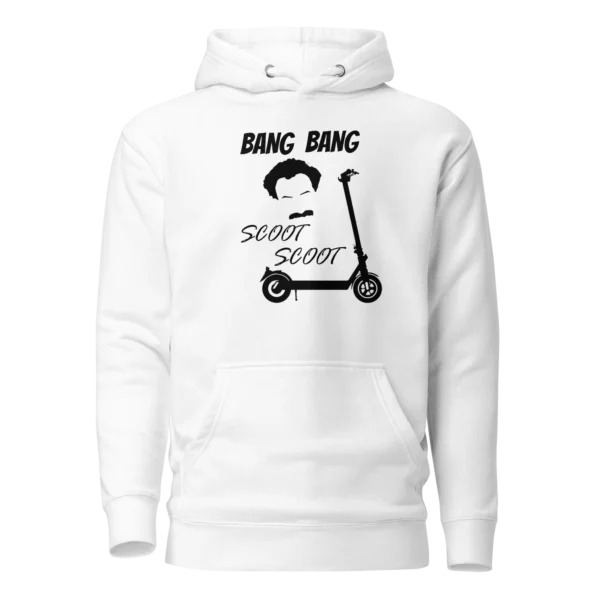 E-Scooter Graphic Hoodie: BAND BANG SCOOT SCOOT (White)