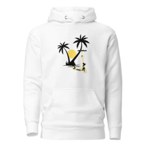 E-Scooter Graphic Hoodie: Palm Tree E-Scooter Sunset (White)