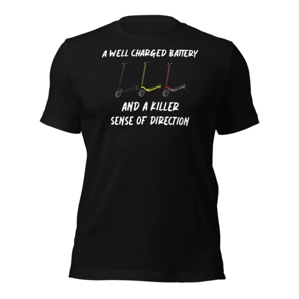 Funny T-Shirt: Well Charged battery, Killer Sense Of Direction (Black)
