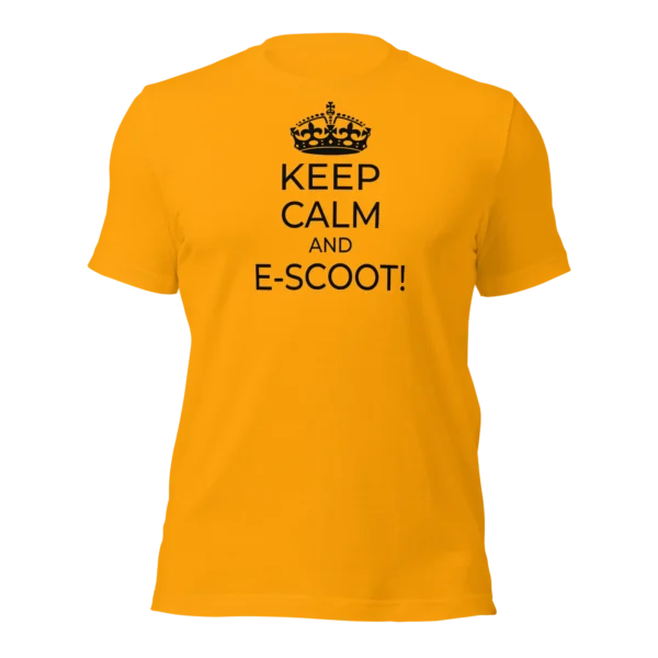 Funny T-Shirt: Keep Calm And E-Scoot! (Gold)
