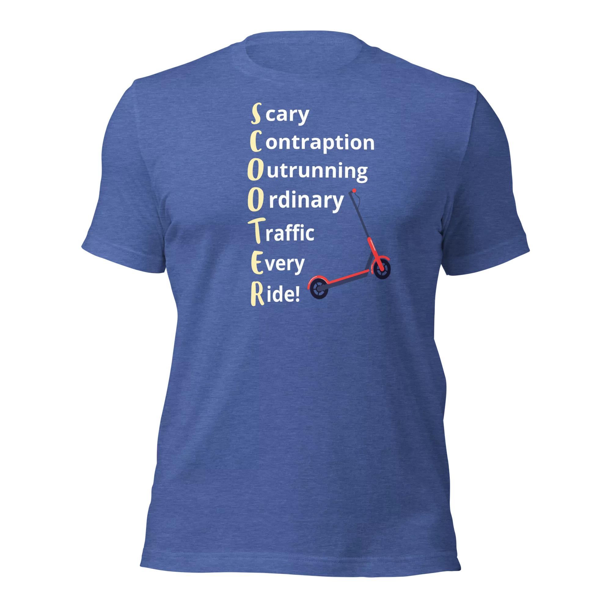 Funny T-Shirt: SCOOTER Acronym For E-Scooter Riders! (Royal Blue)