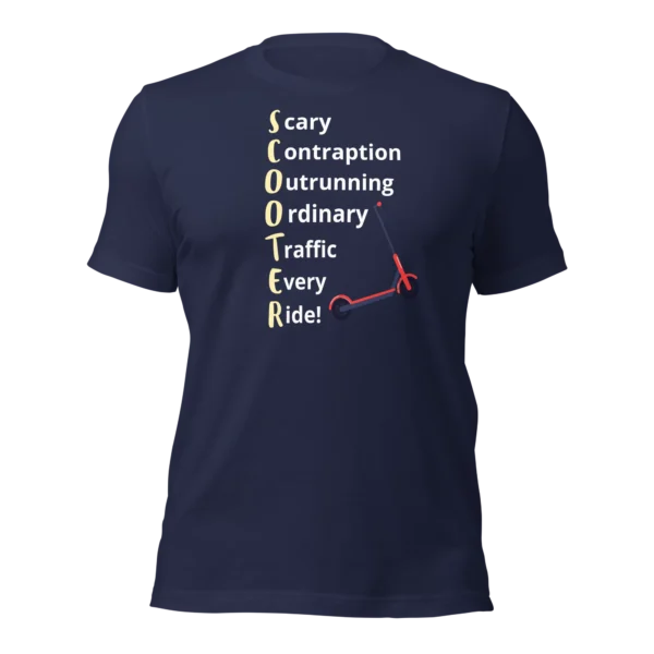 Funny T-Shirt: SCOOTER Acronym For E-Scooter Riders! (Navy Blue)