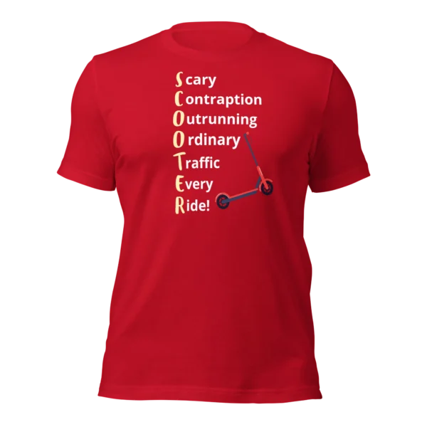 Funny T-Shirt: SCOOTER Acronym For E-Scooter Riders! (Red)