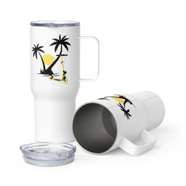 Stainless Steel Travel Mug: E-Scooter Palm Tree Sunset