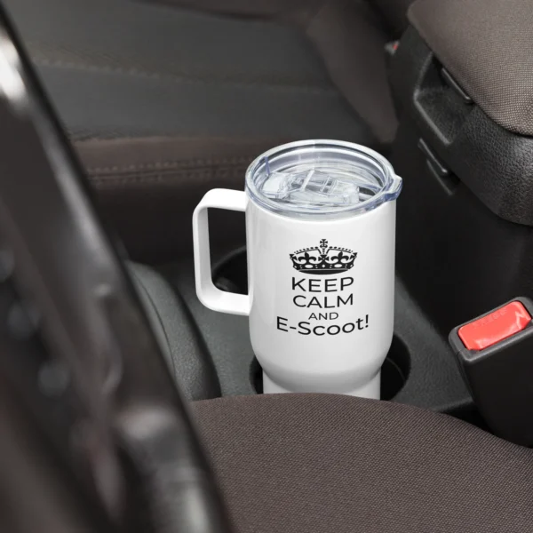 Keep Calm And E-Scoot Stainless Steel Travel Mug in cup holder in car