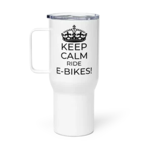 Stainless Steel Travel Mug with handle: Keep Calm And E-Bike