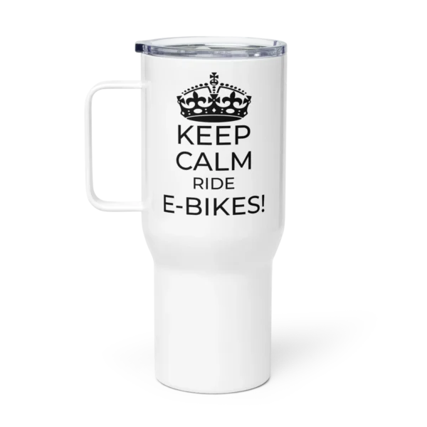 Stainless Steel Travel Mug with handle: Keep Calm And E-Bike