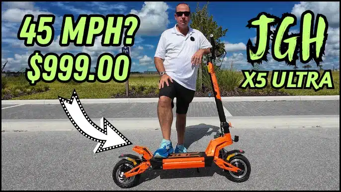 JGH X5 Ultra Electric Scooter Review - Standing next to the electric sscooter